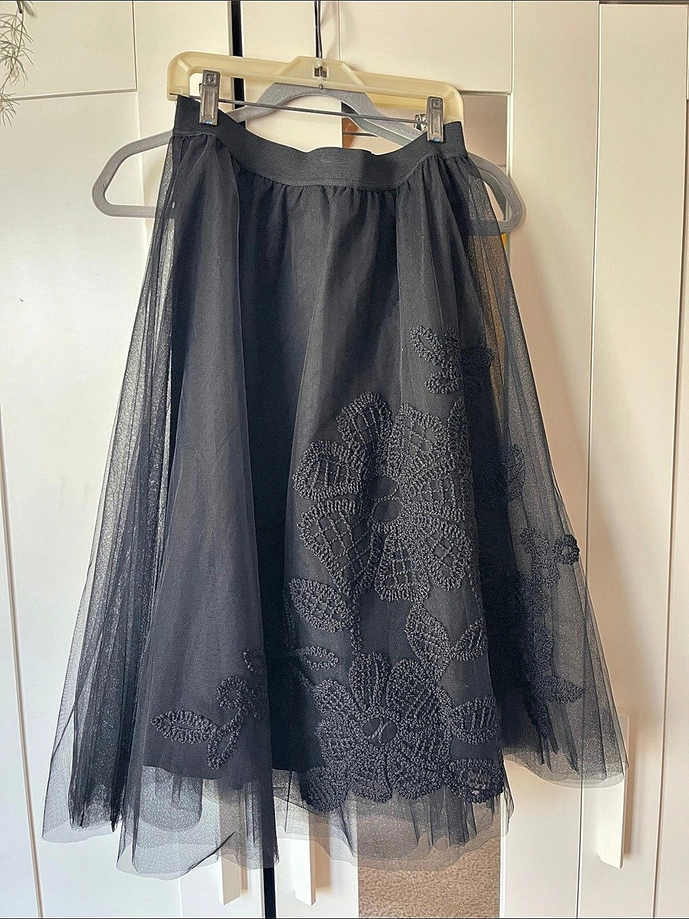 Maeve Embroidered Tulle Maxi Skirt Black Medium